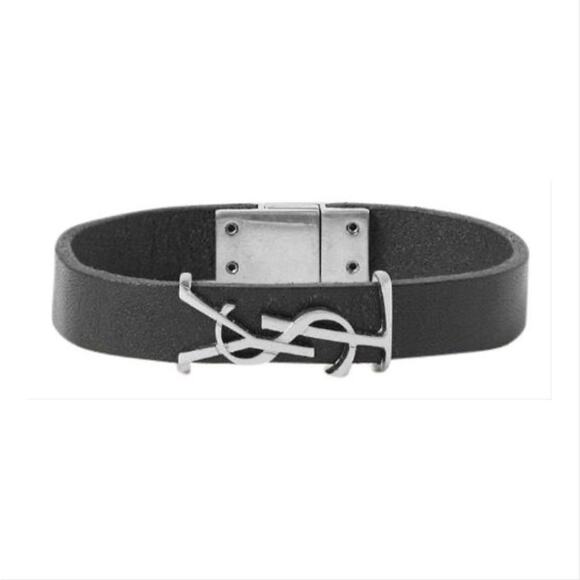 SAINT LAURENT YSL monogram logo leather bracelet - Picture 1 of 4